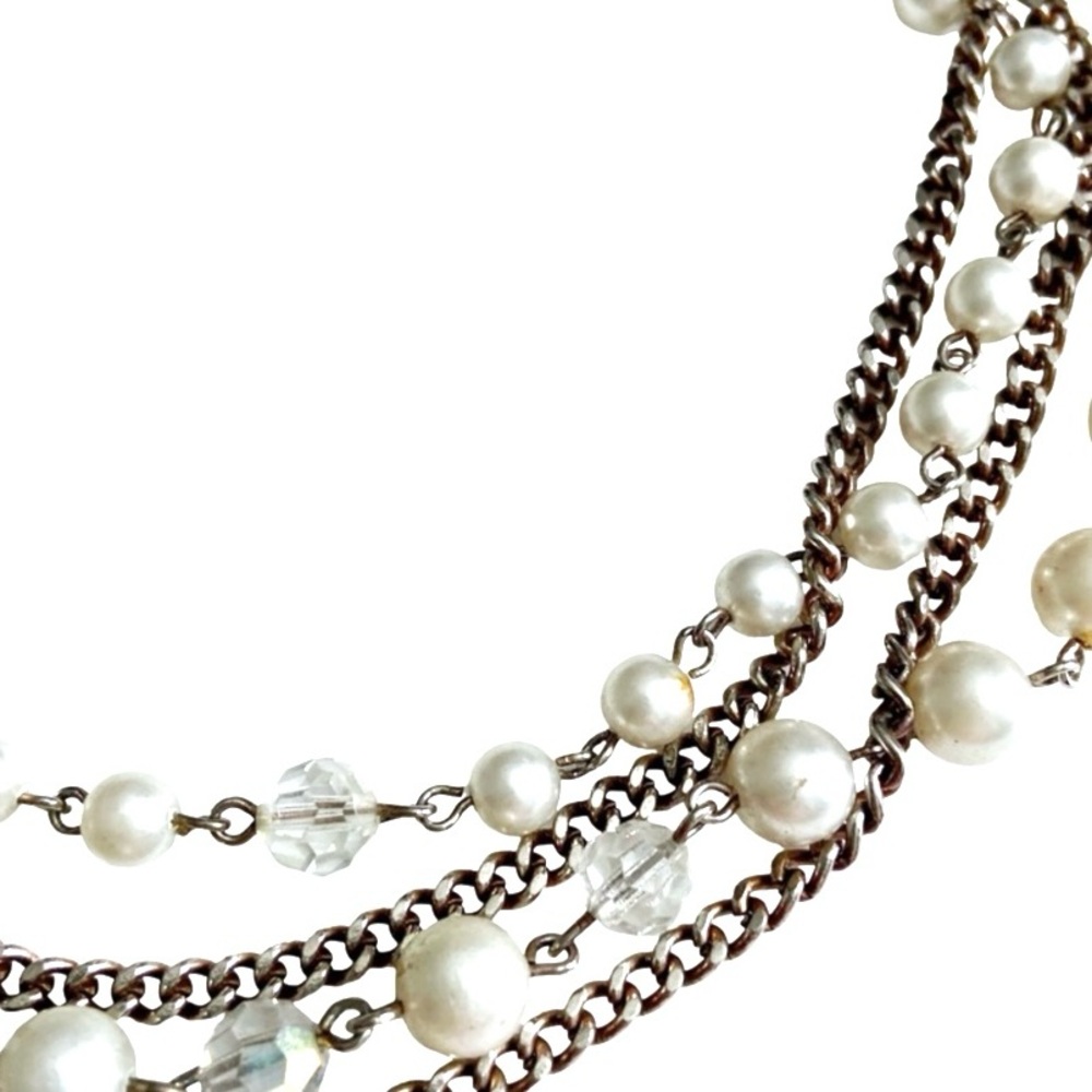 Vintage 1960s Pearl Silver Necklace Multi Strand - Picture 2 of 4